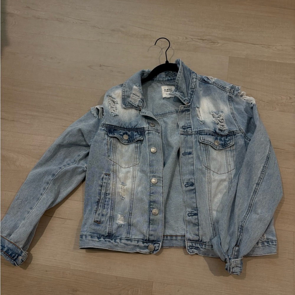 Almost Famous Light Wash Distressed Denim Jacket